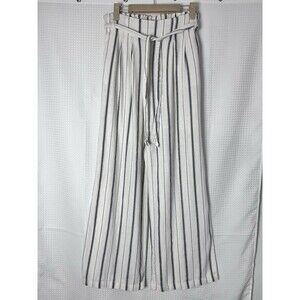 Indigo Rising Women’s Striped Linen Cotton Pants Size M Medium Tie Belt Pockets